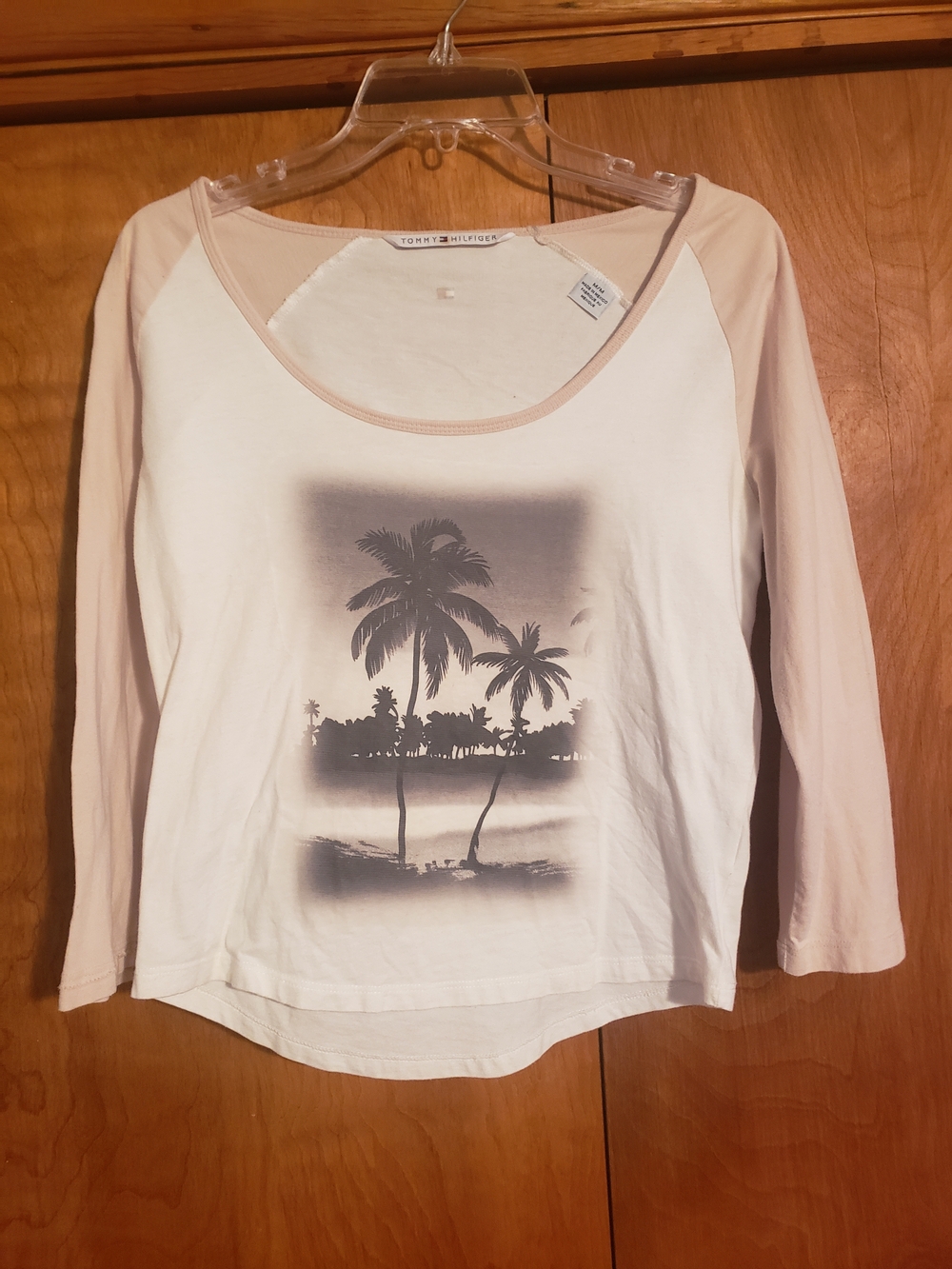 Tommy Hilfiger Women's Cream & Blush Palm Graphic Raglan Tee